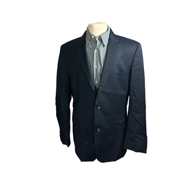 Hugo Boss Other - Hugo Boss Pasini2/Movie2 Navy & Periwinkle Stripe 2 Button Wool Suit Coat Sz 46L